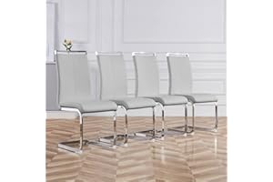 Baysitone Modern Dining Chairs Set of 4, Side Room Chairs, Kitchen with Faux Leather Padded Seat High Back, for Room,Kitchen, Living Light Grey