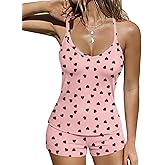 Ekouaer Ribbed Cami Pajamas Set 2 Piece Rib Knit Camisoles Pjs Racerback Tank Top with Shorts Lounge Sets for Women