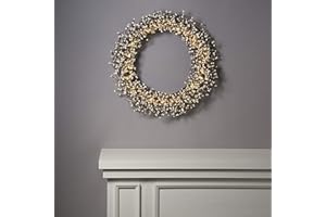 LampLust Wreath for Front Door - 22 Inch White Pip Berry Grapevine Wreath with 100 LED Lights, Battery Operated with Timer, Farmhouse Wreath, Indoor Outdoor Year Round Decorations