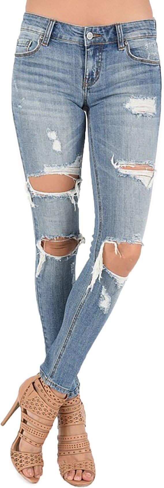 Eunina Mica Low Rise Destructed Distress Ripped Stretch Skinny Jeans