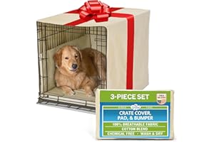 Pet Dreams 3-Piece Set Includes Dog Crate Cover, Dog Mat & Bumper Pad- Washable Kennel Bedding fits iCrate Cages 24, 30, 36, 42 Inch (Khaki, Medium, 30")