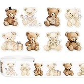 JarThenaAMCS 1000Pcs Bear Sticker Cartoon Brown Animal Adhesive Sealing Label Decal for Birthday Baby Shower Party Favor Supplies, 8 Designs