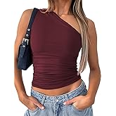 ForeFair Women One Shoulder Going Out Crop Tank Tops Slim Fit Sleeveless Shirts Y2k Cute Top