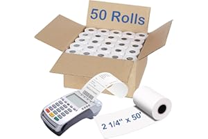 Razuvo 2 1/4" x 50' Thermal Paper Rolls (50 Rolls), BPA Free Receipt Paper, 58mm Thermal Receipt Paper Fits Mini POS Thermal Printer, Square Terminal Paper for Small Businesses