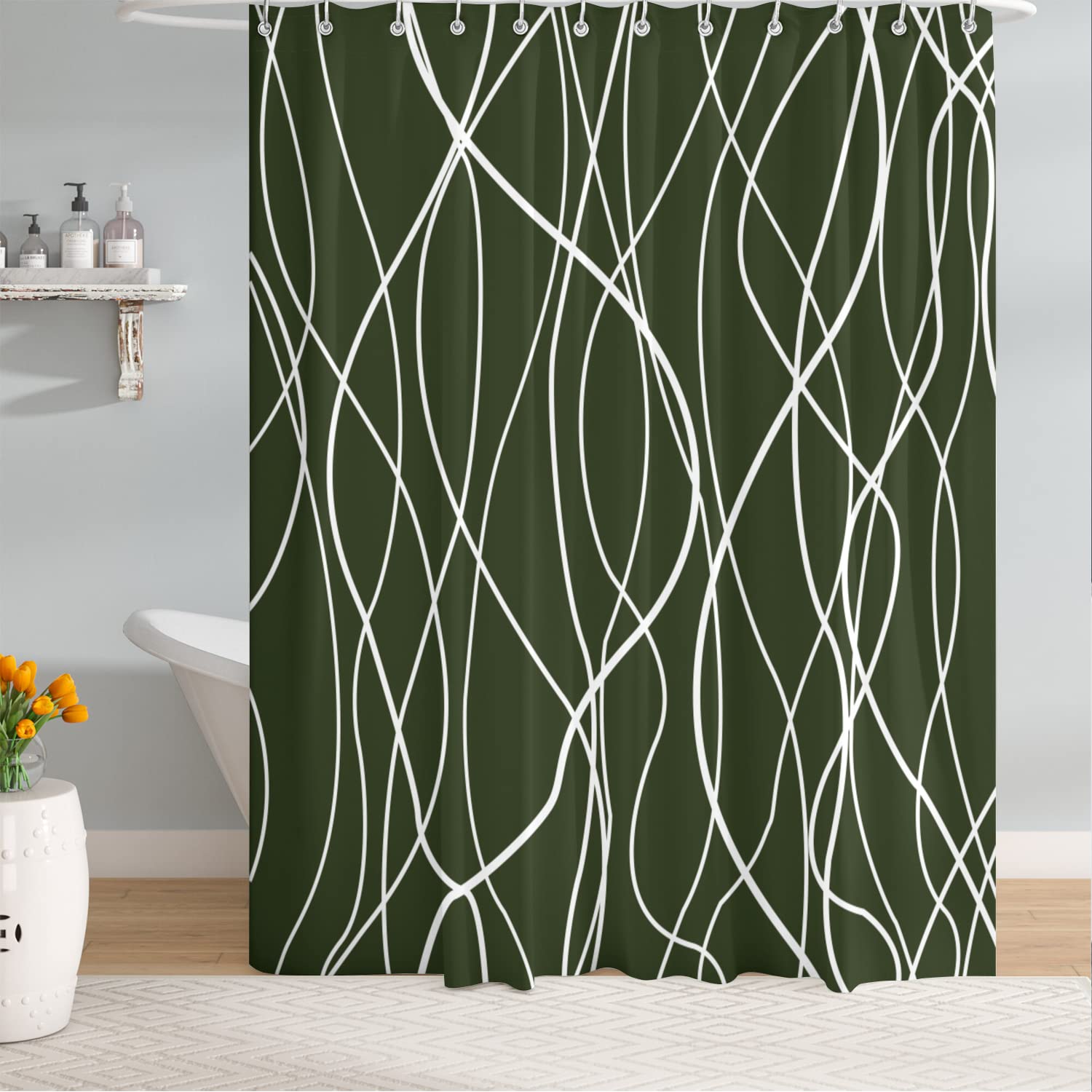 M&W DAS DESIGN Shower curtain made of polyester fabric, with lines, anti-mould, waterproof bath curtain including 12 C-rings, weighted hem, simple minimalistic, colour-fast, 180 x 200 cm