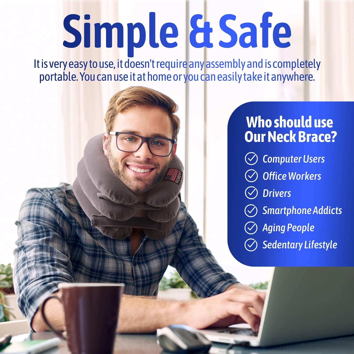 Inflatable Cervical Neck Traction Device & Collar Brace, USA Designed, Best for Neck Support & Instant Relief for Chiropractic Chronic Neck Pain, Spine Alignment, Adjustable Pillow Size, (Universal): Health & Personal Care