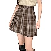 Floerns Women's Plaid Print Pleated Skirt Uniform Tartan Short Skater Skirt