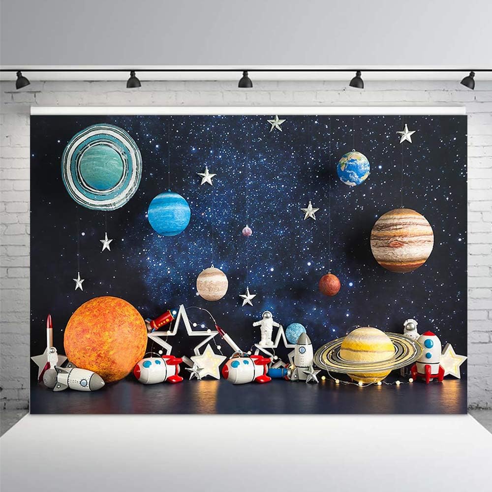 MEHOFOND 7x5ft Outer Space Photography Background Boy Birthday Baby Shower Sci-Fi Universe Spaceship Astronaut Backdrops for Photo Studio Photo Shoot Cake Table Decoration Banner - Image 4