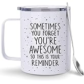 Hyturtle Motivation Mug with Spoon Gifts for Men, Women on Christmas Birthday, 12oz Insulated Stainless Steel, Inspirational Thank You Gifts For Friends Coworkers, You're Awesome Travel Cup Present