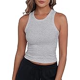 GEMBERA Womens Sleeveless High Neck Racerback Ribbed Knit Fitted Basic Cotton Cropped Tank Top