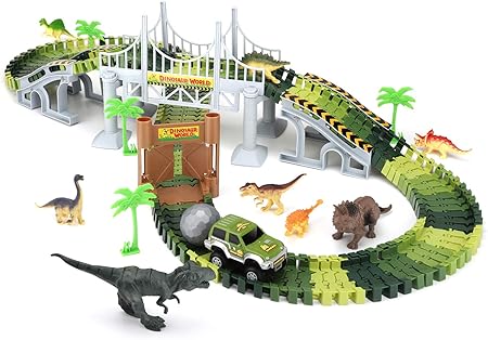 Amazon Zooawa おもちゃ 恐竜 鉄道 積み木 恐竜セット レールセット 恐竜世界トラベル ジュラシックパーク 男の子 組み立て 知育玩具 創造力 誕生日 プレゼント 積み木 おもちゃ