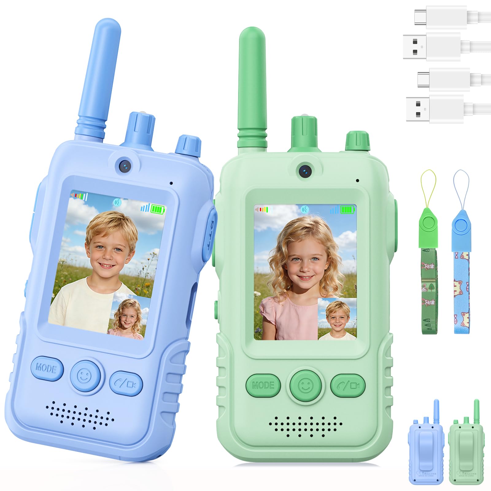 2PCS Walkie Talkies for Kids, Video Walkie Talkies for Kids, Rechargeable with Voice Changer & Camera, Indoor Outdoor, Camping, Garden, Gifts Toys for 3 4 5 6 7 8 9 10 11 12 Year Old Boys Girls