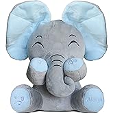 Aidiya Elephant Stuffed Animals Baby Gifts Peluches Ear Interactive Elephant Talking Singing Plush Toys for Girls Boys Gift Adjustable Volume 11.8" Set (Blue)