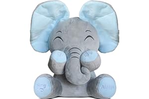 Aidiya Elephant Stuffed Animals Baby Gifts Peluches Ear Interactive Elephant Talking Singing Plush Toys for Girls Boys Gift Adjustable Volume 11.8" Set (Blue)
