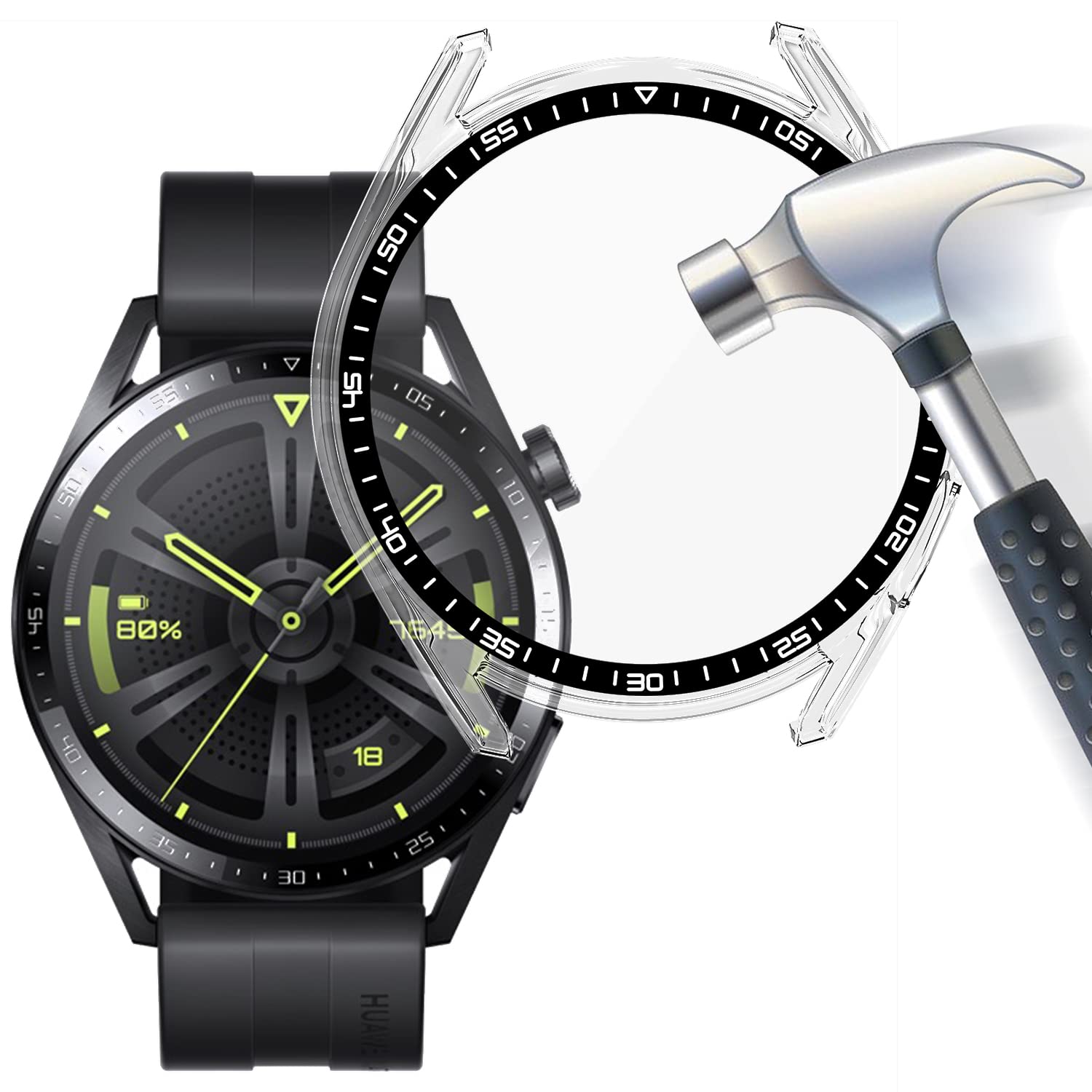 Acadeny Case With Tempered Glass Screen Protector Compatible for Huawei Watch GT3 46mm, 9H Hardness 360 ° All-round Protective Cover Ultra-thin Protective PC Case Cover for, Transparent