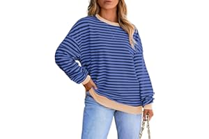 Eytino Women Plus Size Sweatshirt Striped Color Block Crew Neck Pullover Tops Long Sleeve Casual Shirt(1X-5X)