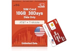 TALKSIM USA Unlimited Data Only SIM Card for AT&T/T-Mobile 5G/4G LTE - 10GB 30Days Prepaid SIM for Unlocked Security Camera/Router/Mobile WiFi Hotspot/GPS Tracker/Tablet iot Devices