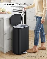 SONGMICS 50 L Kitchen Bin with Pedal Soft Close Inner Bucket Black LTB050B02 view 2
