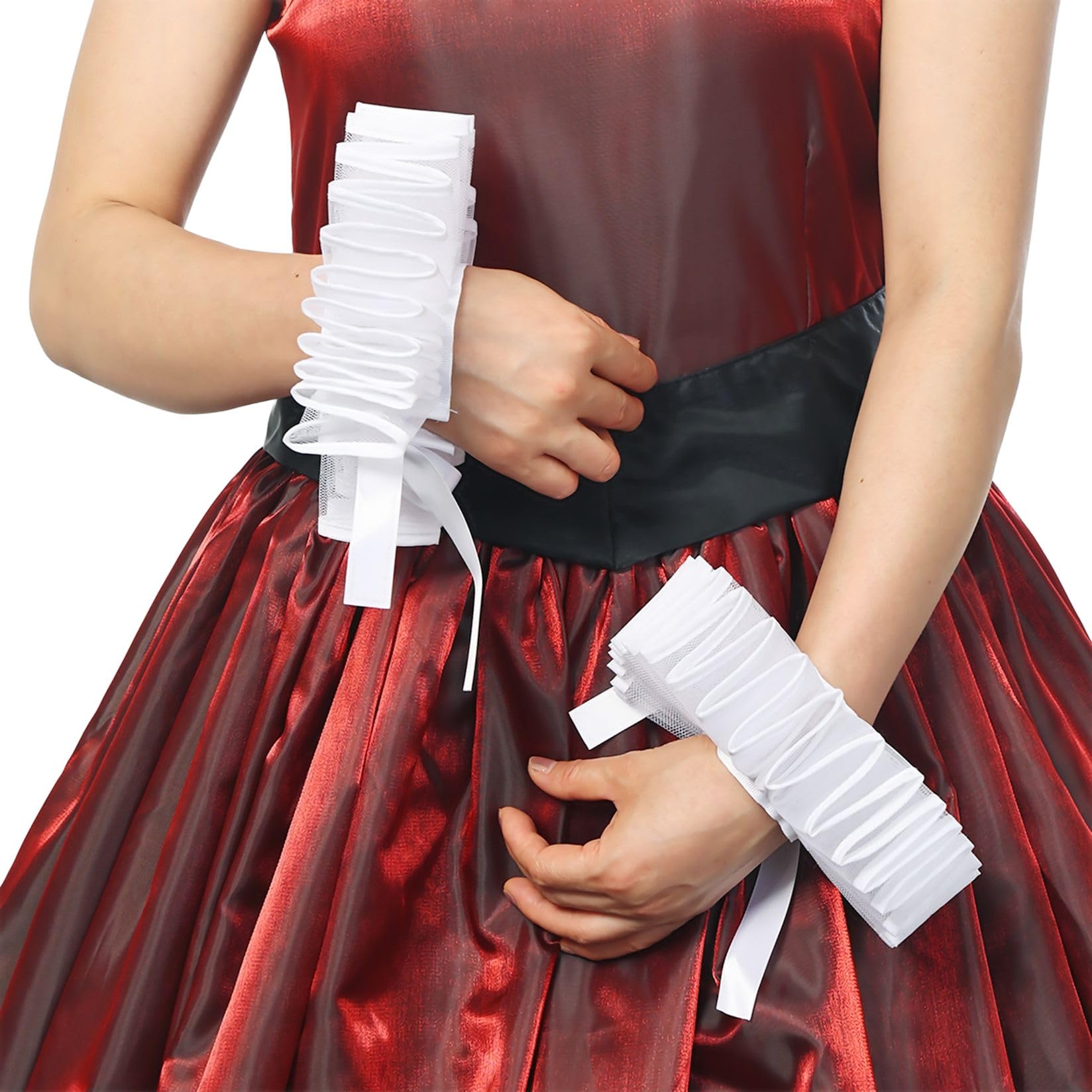 BPURB 2 Pieces Renaissance Tudor Elizabethan Ruffled Wrist Ruffs Clown Hand Cuff Arm Bands Victorian Costume Fancy Dress Accessories for Halloween Carnival