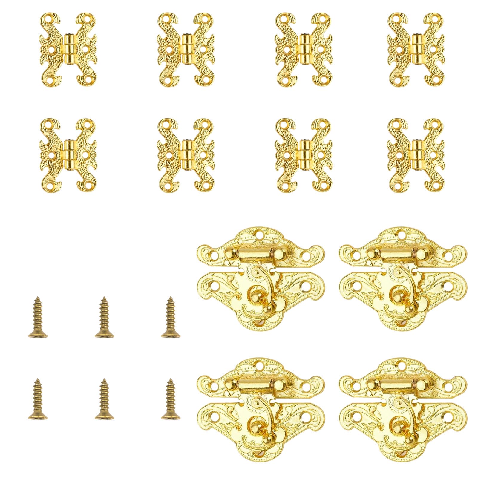 MOROBOR Gold Jewelry Box Latch Hasp Gold Hat Shaped Lock Buckle Mini Box Hinges for DIY Jewelry Box, Wood Case Jewelry Chest Storage Box 4 Sets 12 PCS,Box not Included