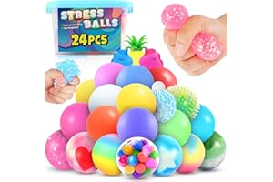 Squishy Stress Balls Fidget Toys: OleOletOy 24 Pack Stress Balls for Adults, Squishy Ball Bulk Sensory Toys for Autism, ADD, ADHD, Classroom Prizes, Birthday Party Favors, and Travel Toy Gifts