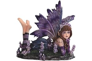 George S. Chen Imports SS-G-91589 Young Purple and Blue Fairy Lying On Stomach in Garden Statue, Small