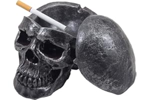 HOME 'N GIFTS Spooky Human Skull Ashtray with Cover for Scary Halloween Decorations and Decorative Skulls & Skeletons Figurines As Gothic Smoking Room Decor Gifts for Smokers by Home-n-Gifts
