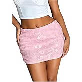 MakeMeChic Women's Sparkly Sequin Mini Skirt Y2k Low Rise Glitter Rave Micro Skirt with Shorts Underneath