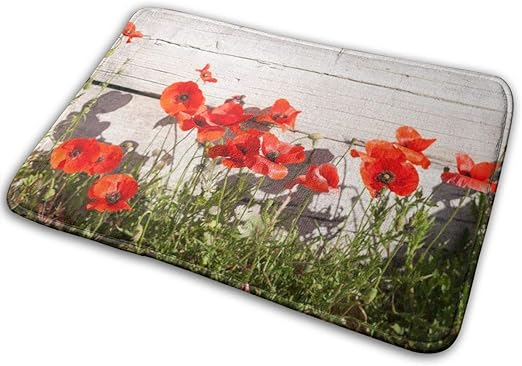 Amazon Com Nice Poppy Flowers Bath Mat Memory Foam Front Door Mat Bathroom Rugs Carpet For Inside Outdoor 15 7 X 23 5 In Kitchen Dining