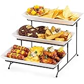 Gomakren 3 Tier Serving Trays Stand Porcelain Serving Platters 12 Inch White Serving Plates Dinner Platters for Appetizer Snack Fruit Cup Cake Tray Display Serving Dishes for Entertaining