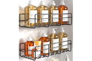 Coraje Adhesive Bathroom Caddy, [2-Pack] Large Capacity Rustproof Metal Shelves, Organizer for Shower Essentials, Black