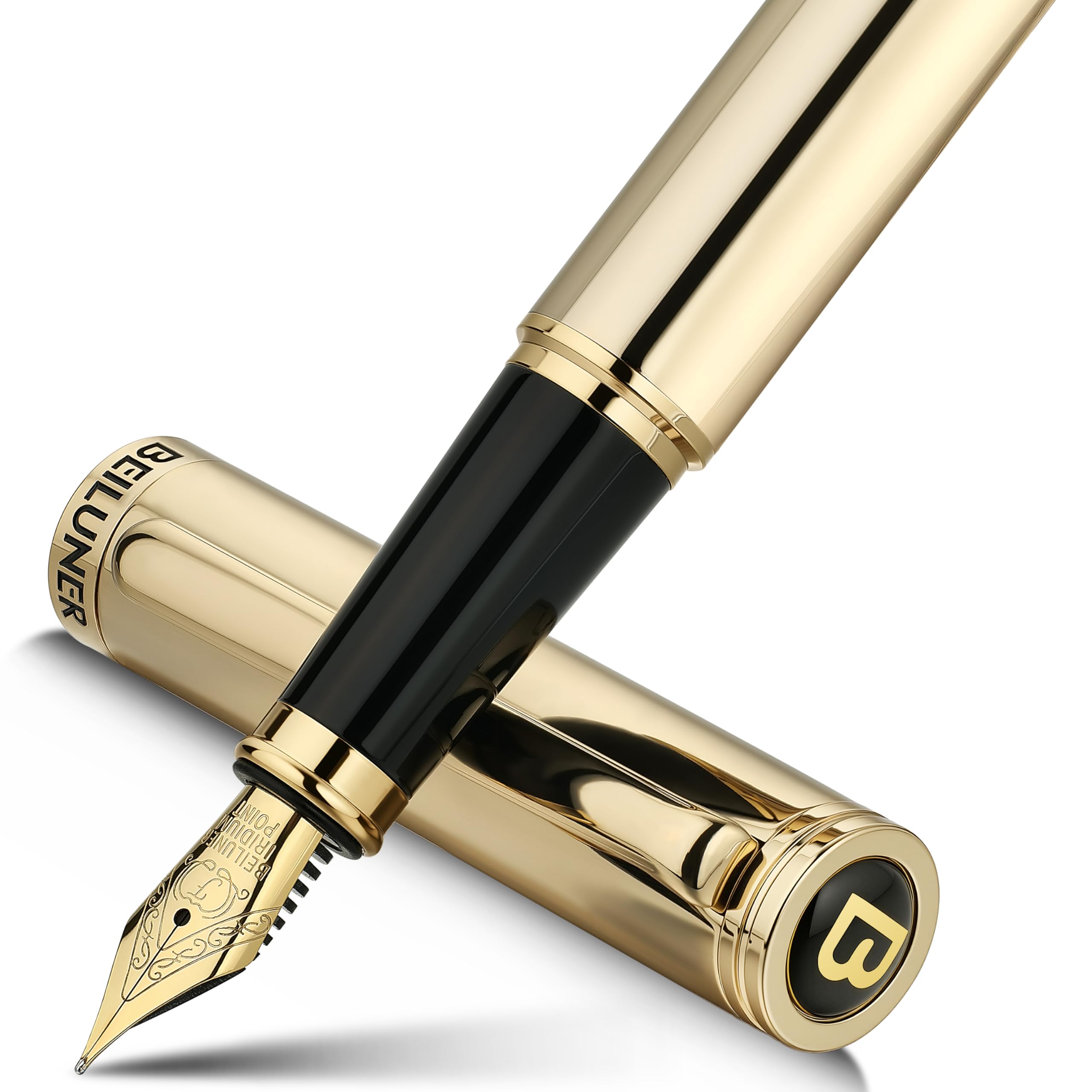 BEILUNER Gold Fountain Pen,Stunning Luxury Pens with 24K Gold Finish, Gorgeous 24K Gilded Nib(Fine), Trustworthy Pen Gift for Men&Women -Ink Converter-Elegant, Professional, Nice Pen for Writing Image