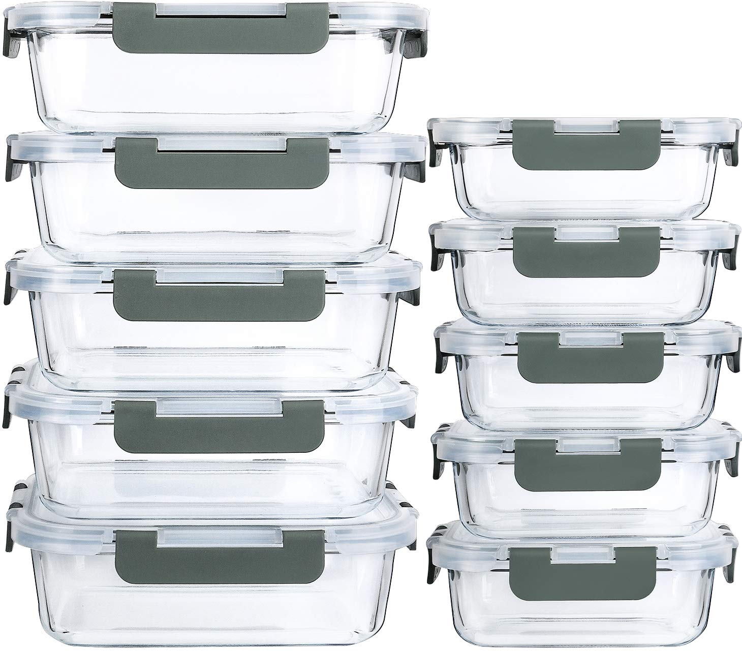 [10 Pack]Glass Meal Prep Containers with Lids-MCIRCO Glass Food Storage Containers with Lifetime Lasting Snap Locking Lids, Airtight Lunch Containers, Microwave, Oven, Freezer and Dishwasher Safe