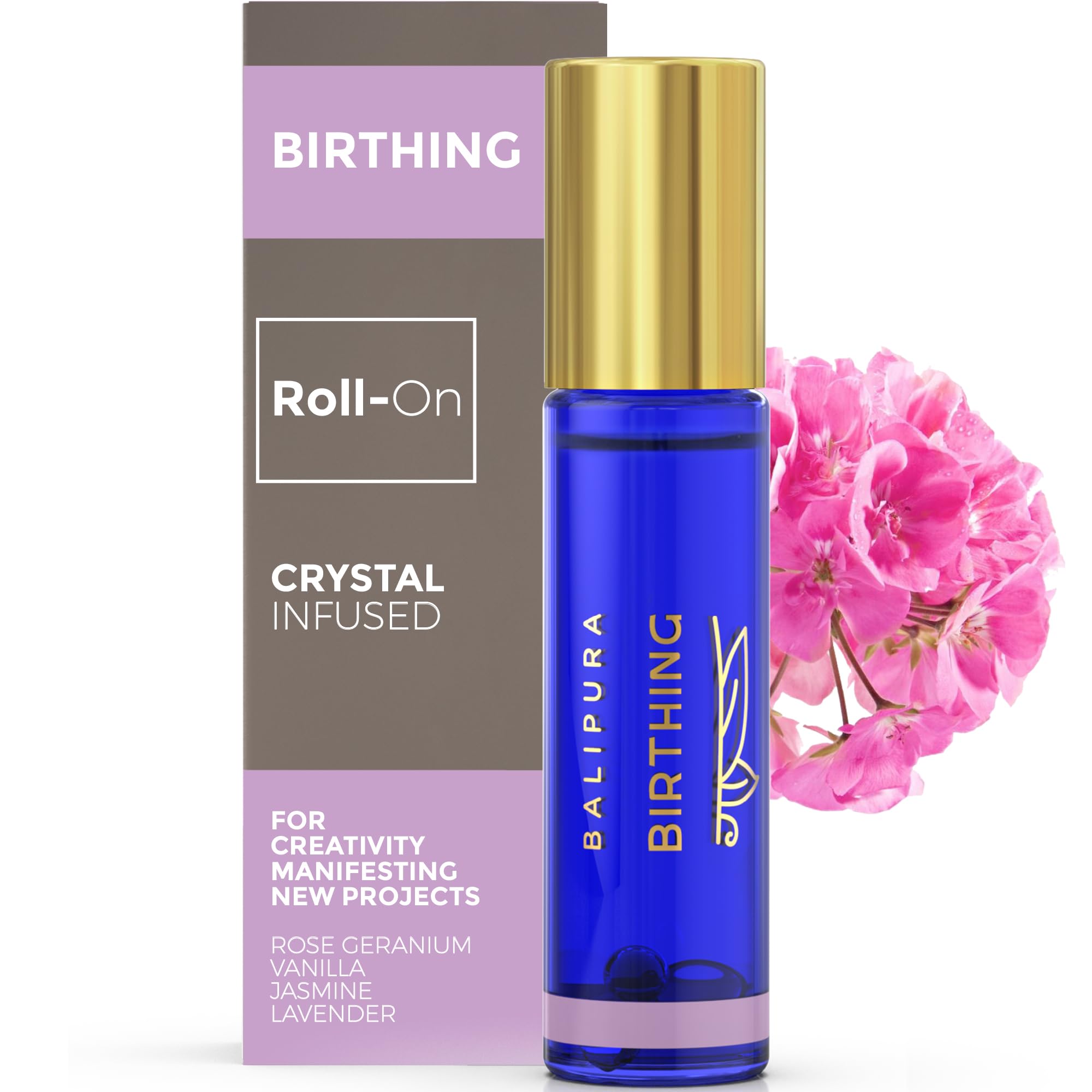 BALIPURA - Crystal Aura Roll On - Birthing Natural Healing Oil - Moonstone, Amethyst Gemstones & Crystals - Essential Oil Blends - 8 ml