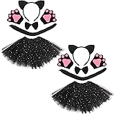 Cotiny 2 Pieces Black Cat Costume Set Ear Headband Tail Bowtie Tutu Skirts Cat Cosplay Accessories for Kids Halloween Costume Party Decoration