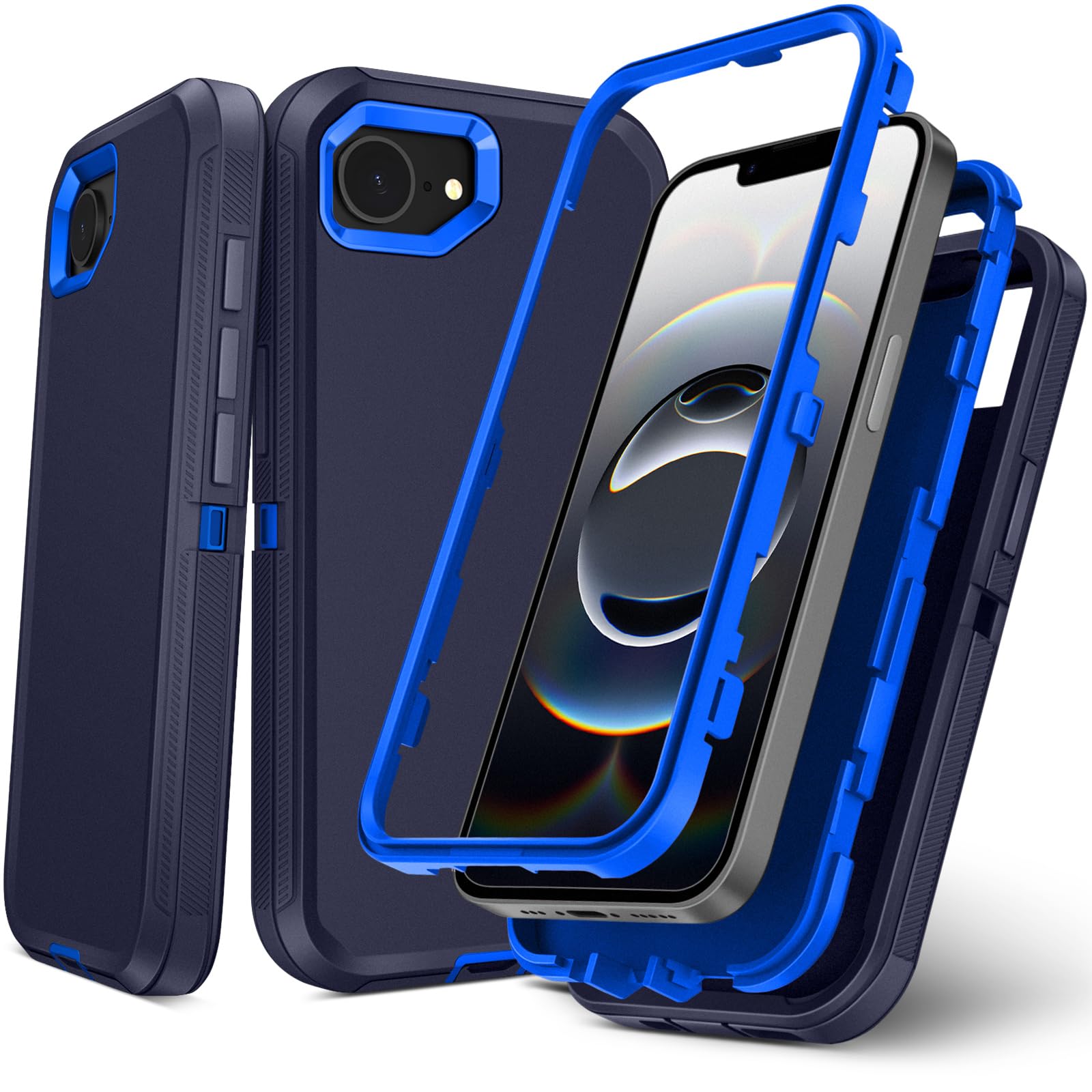 TOPAUX for iPhone 17e 16e Case Heavy Duty Full Body Drop Protection Multi-Layer Impact Resistant Flexible Soft Skin Anti-Shock Protective Hard Shell Hybrid TPU Bumper with Port Cover Blue