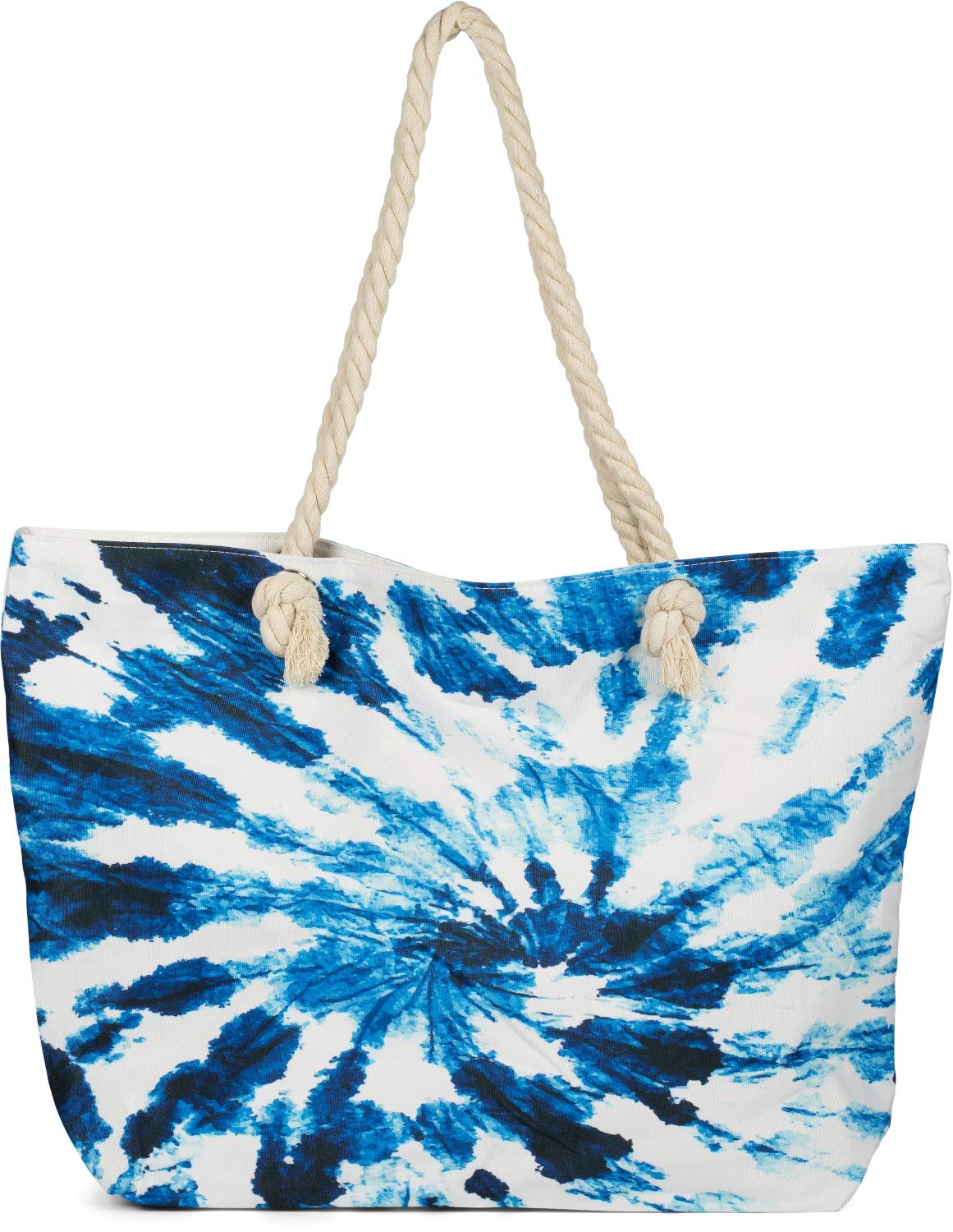 styleBREAKER Ladies XXL Beach bag with batik swivel pattern print, zipper, shoulder bag, shopper 02012344, Colour:White-Blue