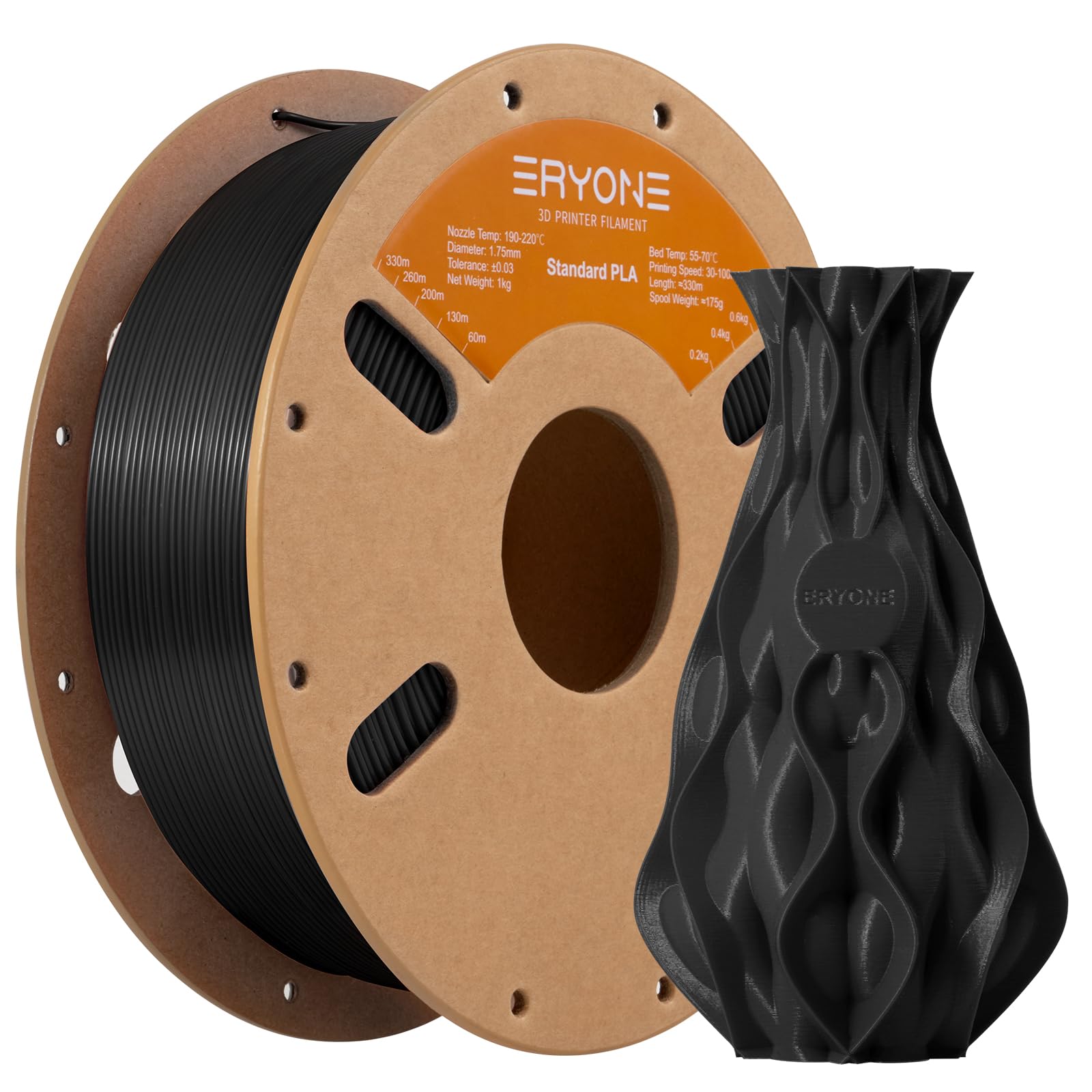 ERYONE PLA Filament 1.75mm, 3D Printer Filament PLA, Dimensional Accuracy +/-0.03mm, 1kg 1 Spool(2.2lbs), Carbon Black
