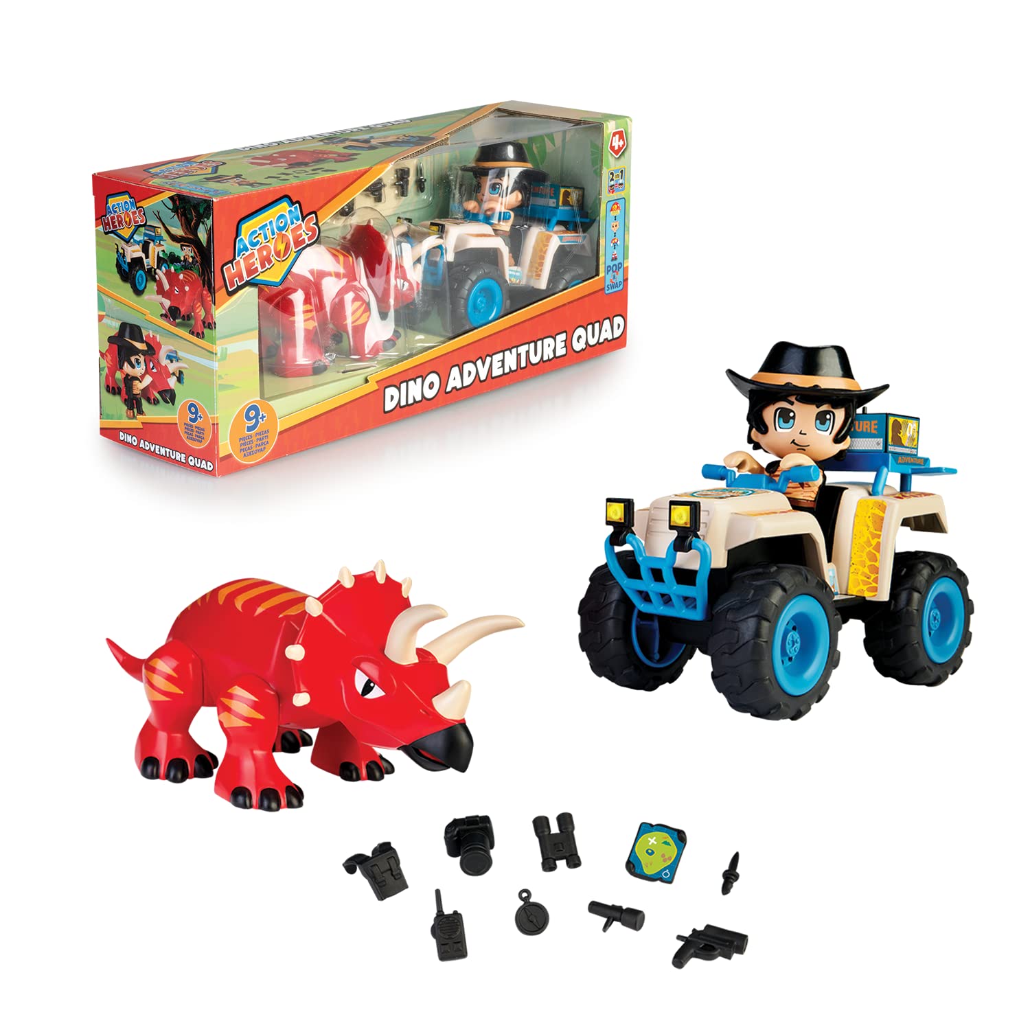 Action Heroes Dino Adventure Quad with Figures, vehicle and figures playset with mix and match figures, great ready to play gift set for kids aged 4 years and over, Multi Coloured (ACN01000)