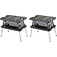 Keter Folding Portable Table Tool Stand Workbench with 2 12" Wood Clamps for Miter Saws, Home Improvement, and Construction, Black & Yellow (2 Pack)
