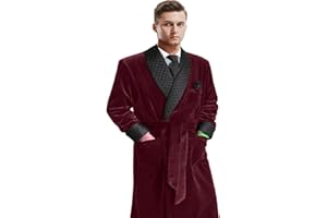 Apornipal Men's Long Velvet Smoking Jacket with Belt Shawl Lapel Smoking Robe Quilted Dressing Gown