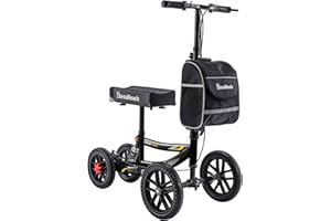 BLESSREACH Knee Scooter, 300lbs Capacity, 13" Big PU Seat, Disc Brake Knee Walker, All Terrain Foldable Knee Scooter Walker with Bag for Foot Injuries Compact Crutches Alternative (Black)