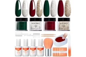Modelones Christmas Dip Powder Nail Kit, 4 Colors Red Green Gold Glitter Dipping Starter Set with Liquid and Accessories for French Nails Art Salon DIY at Home Manicure