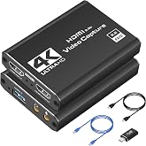 Capture Card 4K HDMI Video Streaming to USB 3.0 1080P 60FPS Capture Device | Audio Video Capture, 4K HDMI Loop-Out, Work for PS5/PS4/Switch/Xbox/PC/Camera/OBS, Game Screen Recorder Streaming Equipment