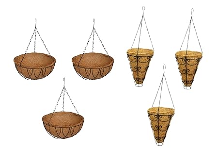 Sparkenzy Coir Hanging Basket 10 inch 3 Piece | Conical Hanging Basket 3 Piece | Rust Resistant | Thick Finest Coir Fiber | Combo