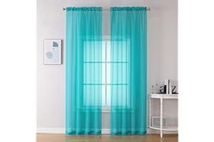 OVZME Turquoise Sheer Curtains 2 Panel Sets 84" Inch Length - Transparent Light Weight Soft Window Panels for Study Room/Living Room/Bedroom, Per Panel W42 X L84 inches, 1 Pair