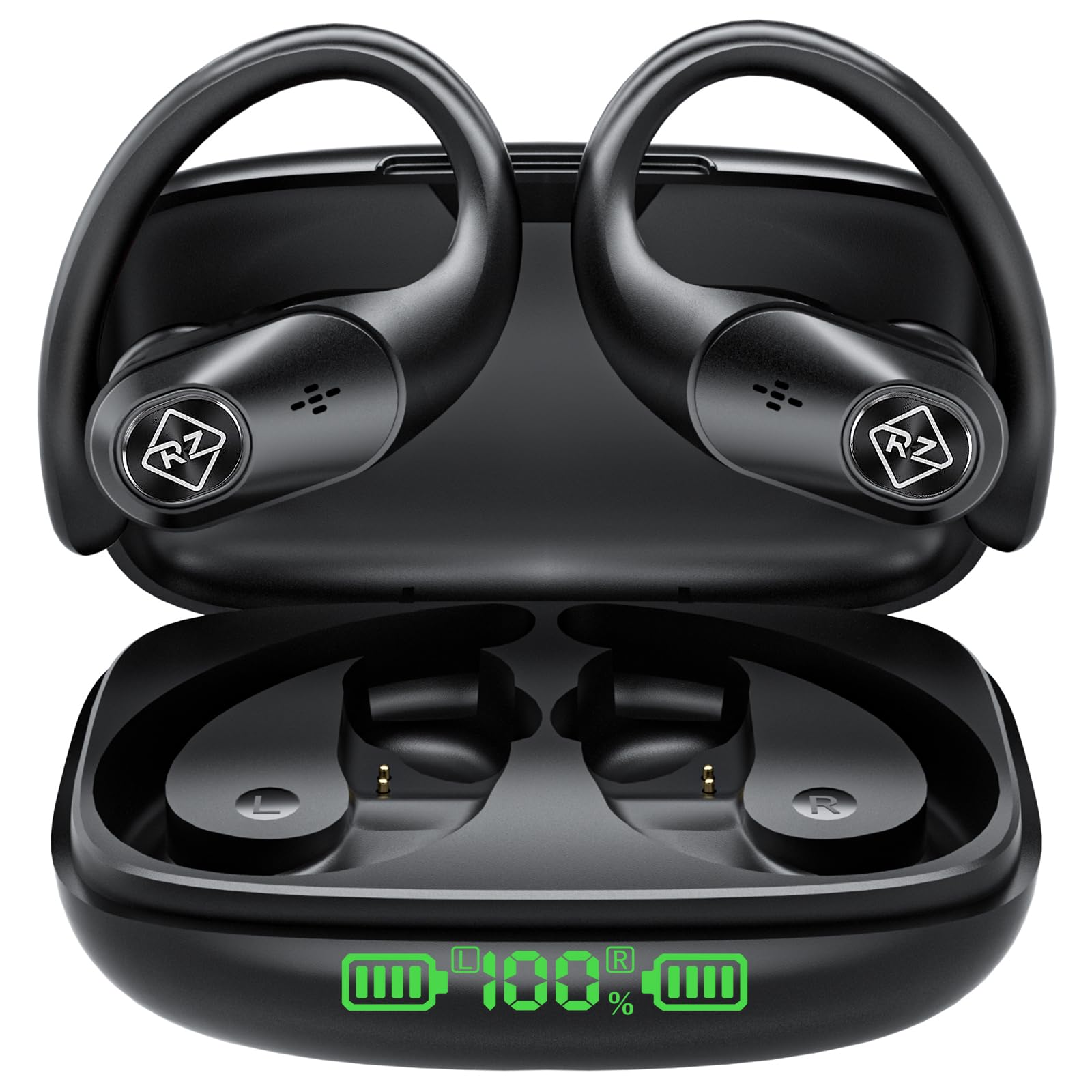 Photo 1 of Wireless Earbuds Bluetooth Headphones 96H Playtime LED Display Waterproof Built in Mic Deep Bass Sound Secure Over Ear buds Earhooks for iPhone Android Samsung Cell Phones Sport Running Workout Gaming