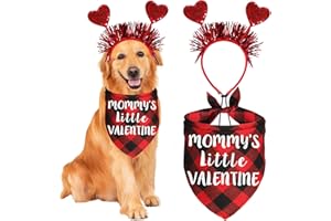 JOTFA Valentine's Day Dog Bandanas Costumes, Valentines Dog Outfits Heart Headband Dog Valentines Bandanas for Small Medium Large Dogs (Red, Mommy’s Little Valentine)