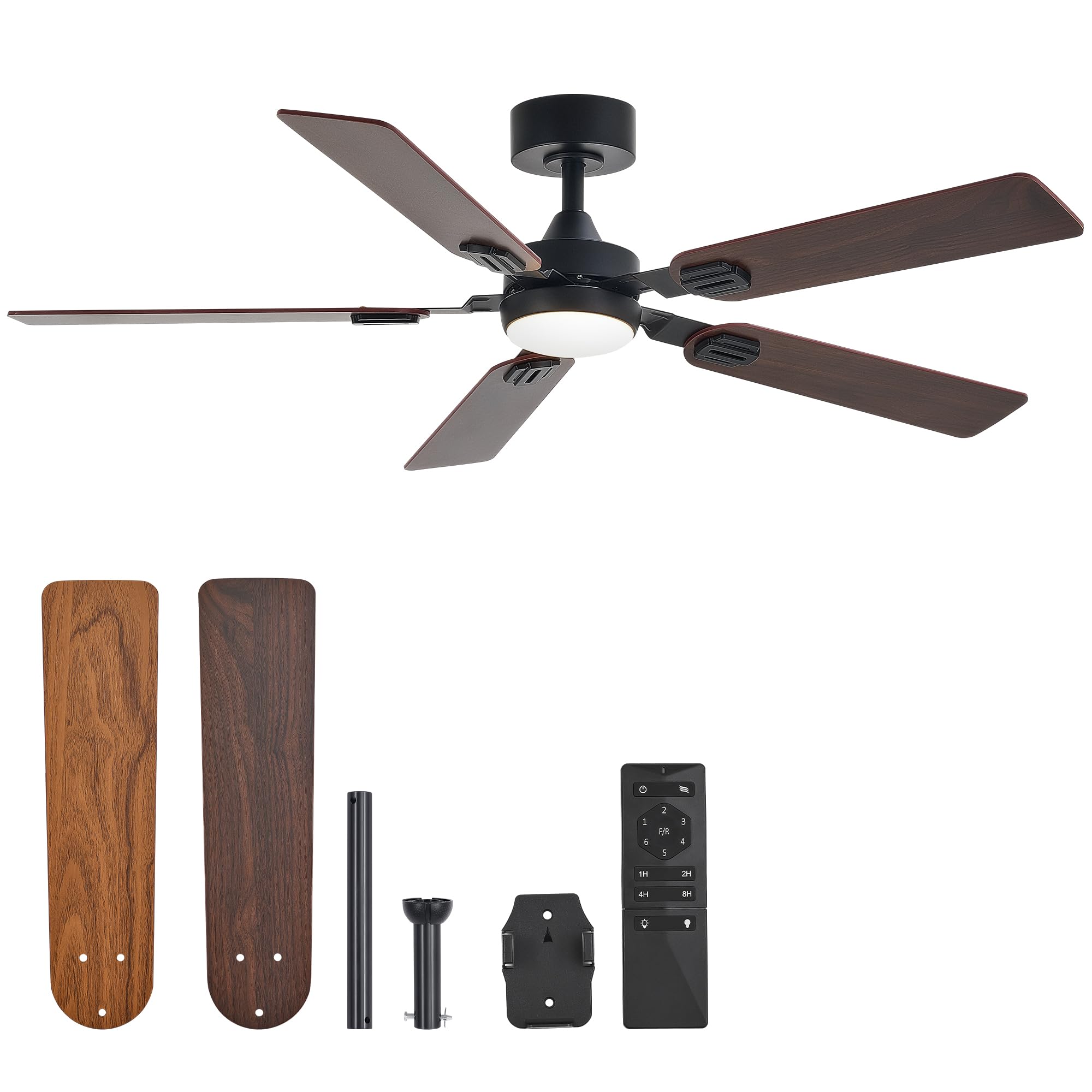 Photo 1 of VONLUCE Ceiling Fans with Lights and Remote, 52" Ceiling Fan with 5 Blades, 6-Speeds Noiseless Reversible DC Motor for Farmhouse Bedroom Indoor, Walnut
