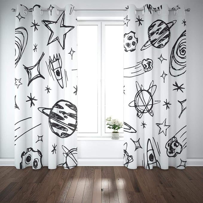 N / A Cortinas de Ventana de 2 Paneles, patrón Dibujado a Mano con